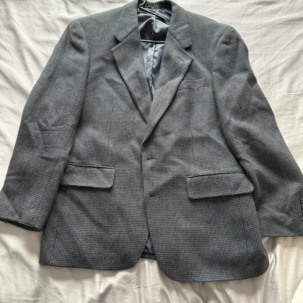 Club Room Mens 100% Wool Blazer Gray Check 2 Button Sport Coat Macy’s Jacket